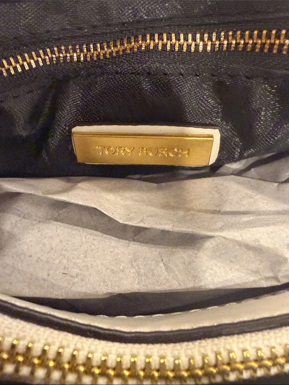 Tory Burch Cream Quilted Leather Chain Shoulder Bag with Top Handle